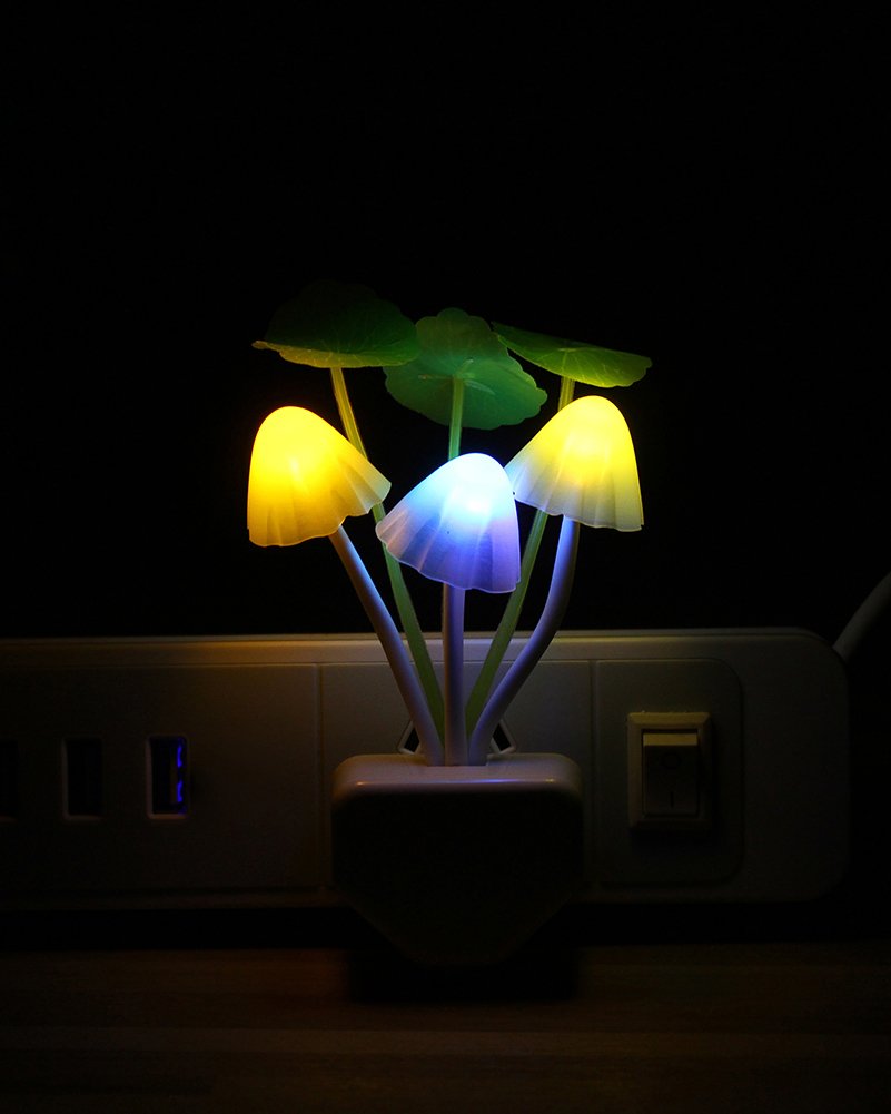 Rienar Led Mushroom Night Light, Color Changing, Plug-In, Plastic, One Size, Blue/Yellow/White, Model Fba_Rienar-103