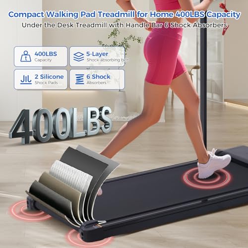 Walking Pad Treadmill with Handle Bar, Compact Portable Treadmills for Home Small, Electric Walking Pads with Handles, 3.5...