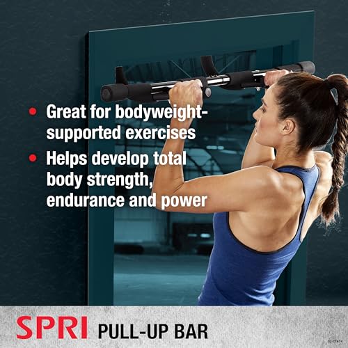 SPRI Pull Up Bar - 8-Grip and 12-Grip Door Frame Mounting Pull-Up Bar for Versatile Workouts - Rugged Steel Frame with Foa...