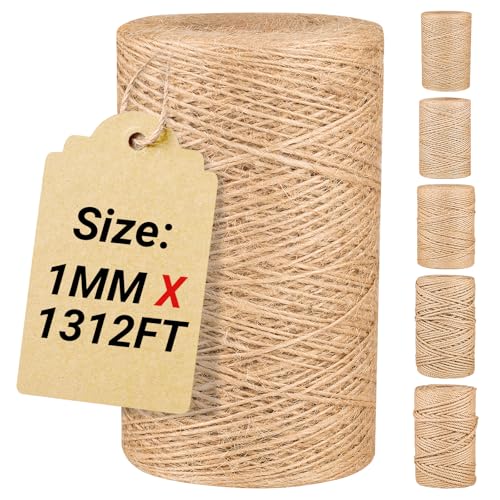 Natural Jute Twine String 1mm x 1312ft Bulk Jute Rope for Crafting, Gardening, Gift Wrapping - Brown Decorative Cord for C...
