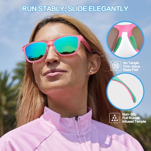 Jefoo Polarized Sports Sunglasses for Women Men Running Retro Trendy Sun Glasses UV400 Protection Tangle Free