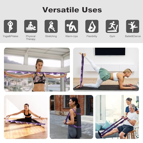 Durable Non-Elastic Stretch Strap for Physical Therapy and Yoga, 10 Loops Stretching Band for Pilates, Flexibility, Exerci...