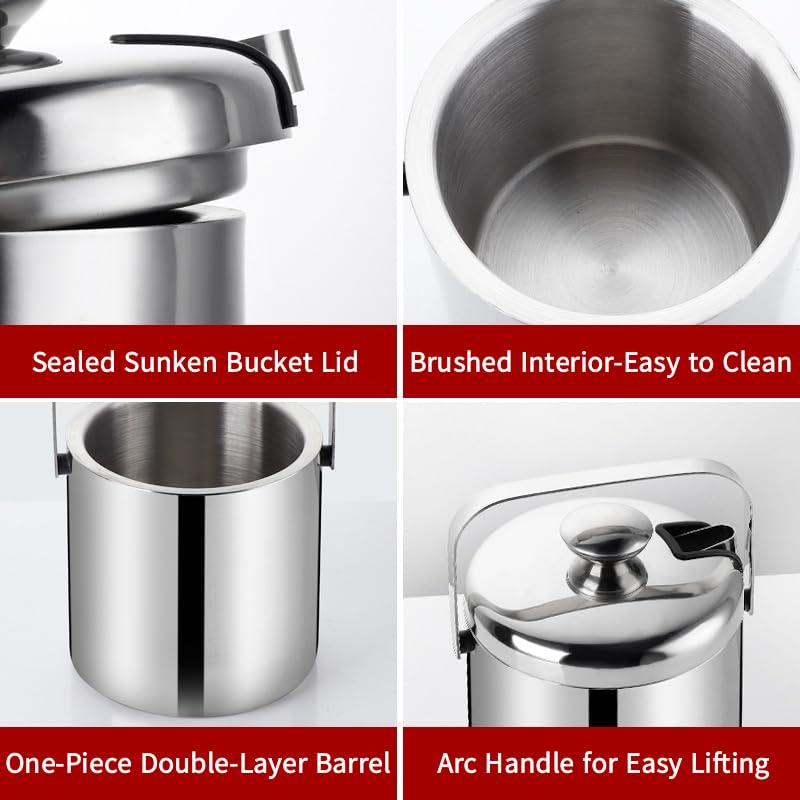 Double-Wall Stainless Steel Wine Ice Buckets with Lid,Tong&Strainer, for Cocktail Bar,Parties Chilling Beer Champagne,Keep...