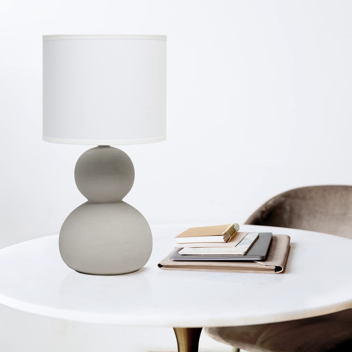 Simple Designs Table Lamp, Stacked Stone Age, 8inL x 8inW x 15.375inH, Ceramic, Taupe Gray, Model LT1116-TAU