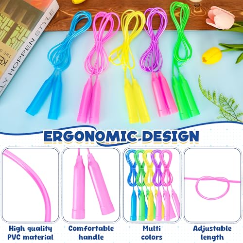 Jump Ropes for Kids, Colorful Jump Ropes for Kids Bulk, Adjustable Skipping Ropesfor Boys Girls, Tangle-Free Plastic Jumpi...