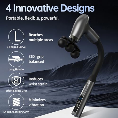 GrekoGadgetra Massage Gun with Extension Handle & 3-Ball Head for Deep Tissue, Back Muscle Massager with Multi Head, Hand ...