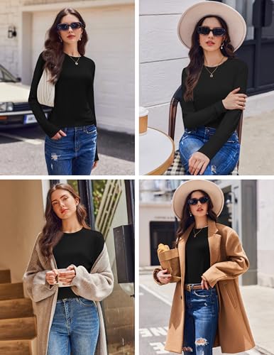 Ekouaer Womens Long Sleeve Shirts Casual Crew Neck Tops Loose Fit Thermal Undershirt Base Layer Trendy Clothes XS-XXL