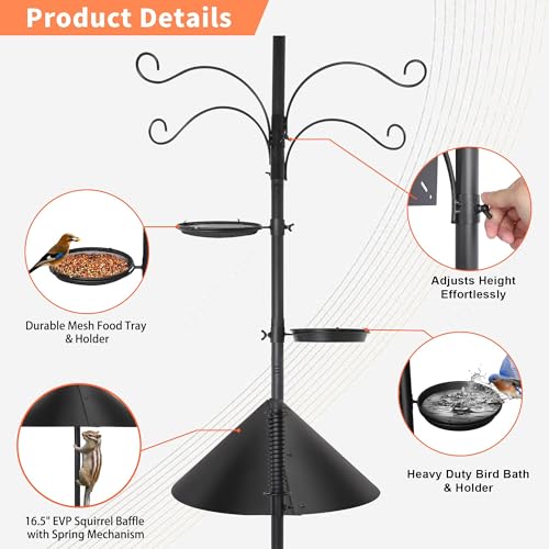 eWonLife 92 Inch Squirrel Proof Bird Feeder Pole with 9 Prongs Base, 1 Inch Dia Smart Bird Feeder Pole for Outdoors Heavy ...