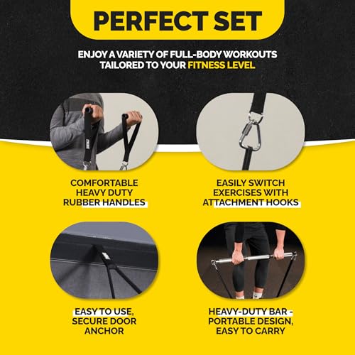 Long Resistance Bands for Working Out Men and Women - Set of 5 Pull-Up Bands, Rubber Handles and Door Anchor - Workout Ban...