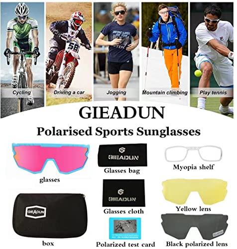 GIEADUN Sports Sunglasses Cycling Glasses Pink Polarized Glasses Baseball glasses with 3 lenses,Fishing,Ski Running Golf