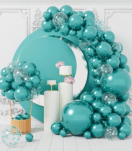 AULE 100Pcs Metallic Green Balloons Different Sizes 18/12/10/5 inch Teal Chrome Latex Shiny Helium Balloons Party Decorati...