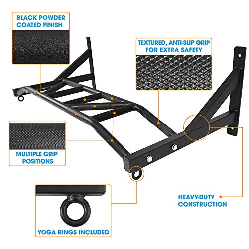 Yes4All Heavy Duty Wall Mounted Pull Up Bar – Multi-Grip Pull Up Bar Ceiling Mount / Ceiling Mount Pullup bar / Chin Up Ba...