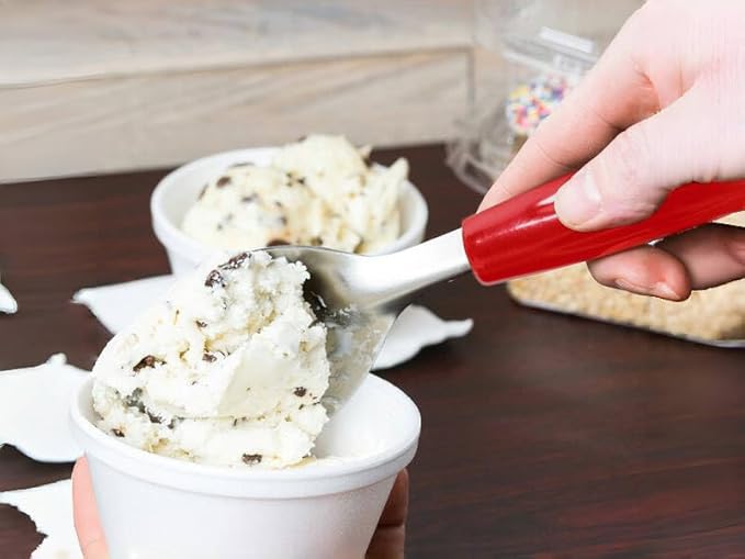 2Pack Durable Ice Cream Spade Scoop with Easy Dig Sharp Edge for Hard Ice cream, Stainless Steel Flat Ice Cream Paddle with Non-Slip Grip Handle,Red