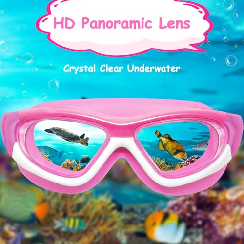 Vvinca Kids Swim Goggles for Kids 3-12, Upgraded Design with Ear & Nose Plug, Wide View Anit-Fog No Leak Water Pool Goggle