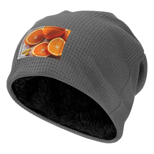 YANYU Fresh Orange Fruit Print Lightweight Waffle Pullover Hat Men Women Winter Headwear Outdoor Camping Travel