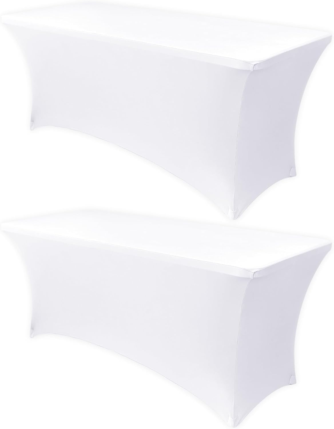 Obstal 6ft Stretch Spandex Table Cover - 2 Pack Universal Rectangular Fitted Tablecloth Protector for Wedding, Banquet and Party, White