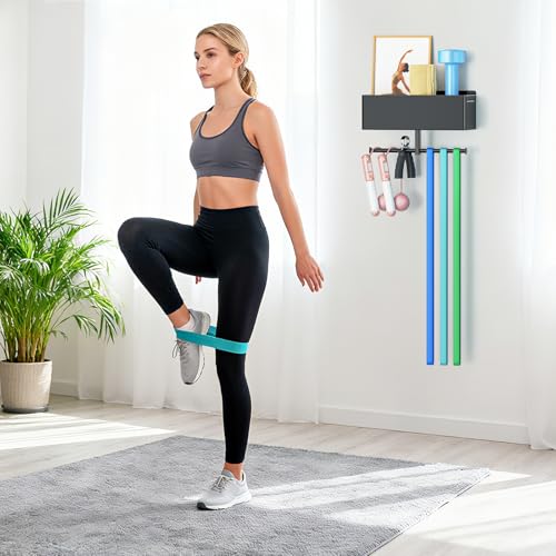 Home Gym Wall Storage, White Resistance Bands Rack Hanger Metal, Wall Mounted Fitness Bands Holder, Multi-Purpose Heavy Du...