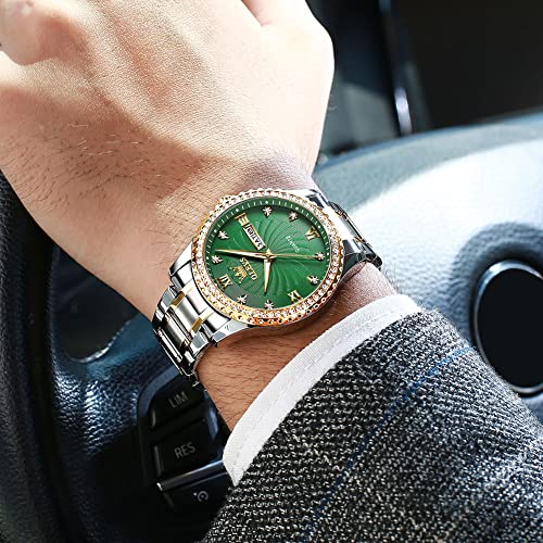 Men's Casual Stainless Steel Watch, Big Face Easy to Read Analog Quartz Watch with Day and Date, Classic Waterproof Diamon...