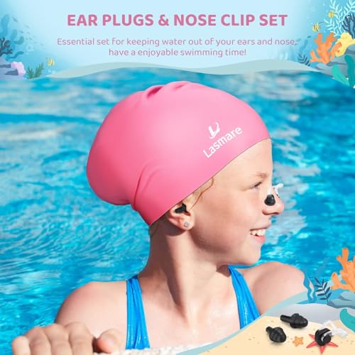 Kids Long Hair Swim Cap for Girls Boys, 3 Size Silicone Swimming Cap for Age 1-15 Toddler Children Teens, Waterproof Swim ...