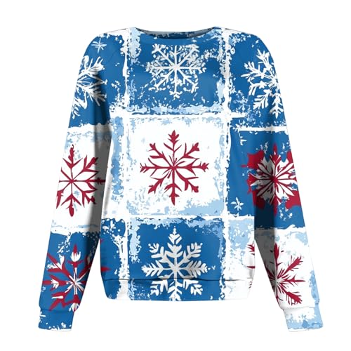 Christmas Sweatshirts For Women Funny Holiday T Shirts Long Sleeve Snowflake Funny Cute Pullover Sweatshirts Xmas Tree