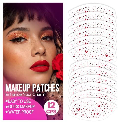 Valentine's Day Eye Speckles & Glitter Freckles Makeup Patches with Red Heart Designs, Cute Makeup Accessories for Women, ...