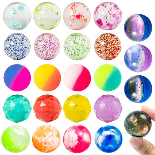 JOYIN 24 PCS Multistyle Bouncy Balls, 6 Styles 32mm Assorted Bouncy Balls Bulk with Storage Bag, Bounce Toys for Kids Part...