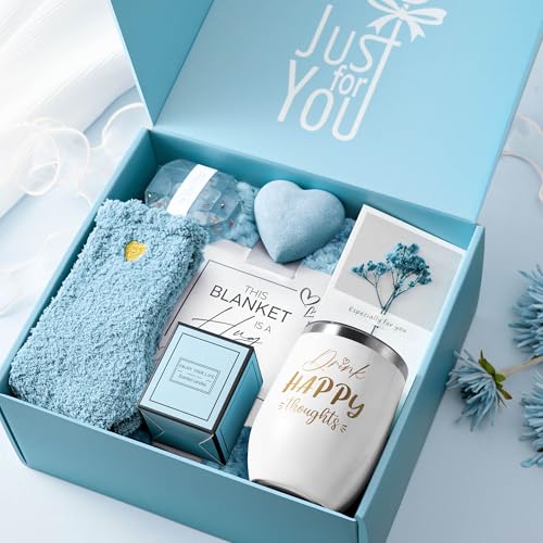 Self Care Get Well Soon Gifts for Women, Luxury Ocean Spa Gift Basket with Flannel Blanket - Unique Birthday Christmas Mot...