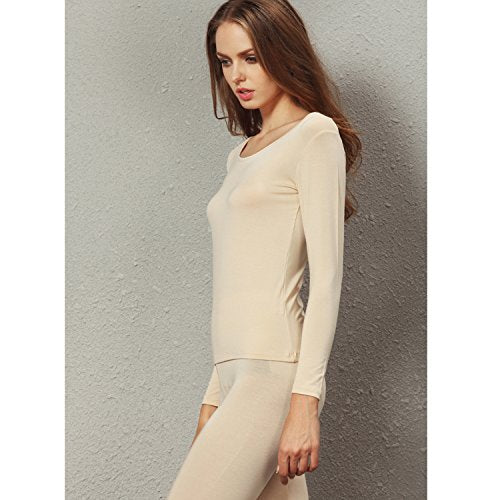 Liang Rou Women's Crewneck Long Johns Ultra Thin Modal Thermal Underwear Top & Bottom Set