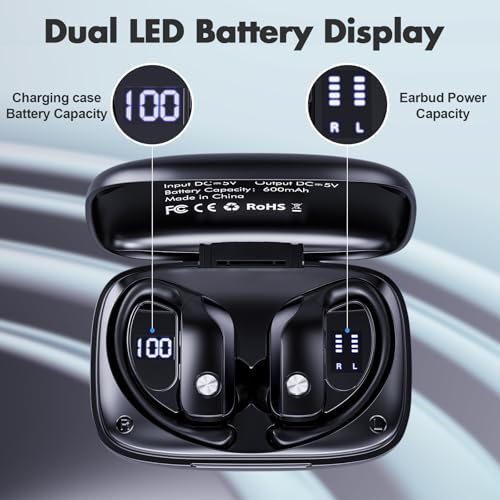 Caymuller Wireless Earbuds Bluetooth Headphones 48Hrs Play Back Sports Earphones with LED Display Built in Mic Deep Bass S...
