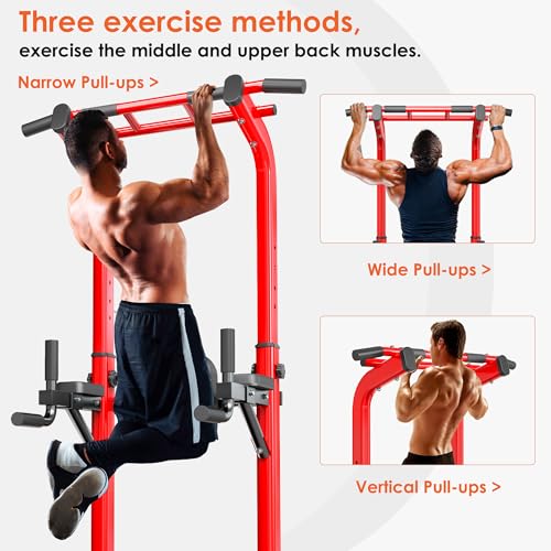 SogesPower Pull Up Bar Station Power Tower,12-Level Adjustable Multi-Function Pull Up Dip Station for Home Gym, Pull Up Ba...