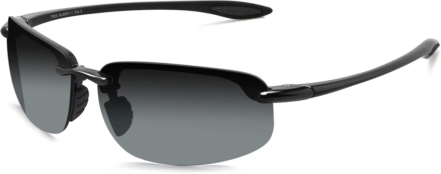JULI Sports Sunglasses for Men Women Tr90 Rimless Frame for Running Fishing Baseball Driving MJ8001