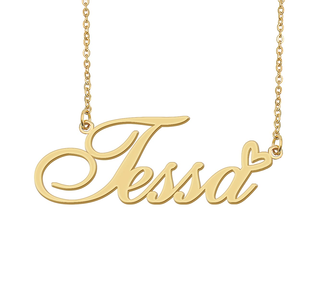 Aoloshow Tessa Name Necklace Heart Charm Pendant 18k Gold Plated Stainless Steel Jewelry for Womens Graduation