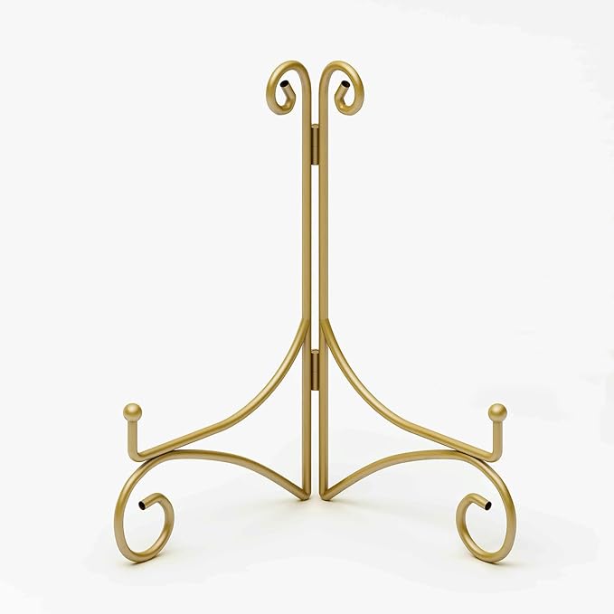SVENJBB Gold Iron Plate Stand, 8 Inch Plate Holder for Display, Small Metal Plate Display Stands for Cookbook, Picture Frame, Photo, Decorative Plates (8 Inch, 1 Pack)