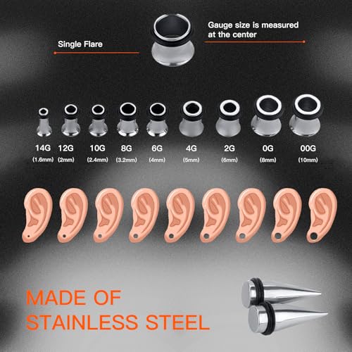 36PC Ear Stretching Kit 14-00G Ear Gauge Stretching Kit Gauges for Ears Stretching Kit Taper and Plugs Kit