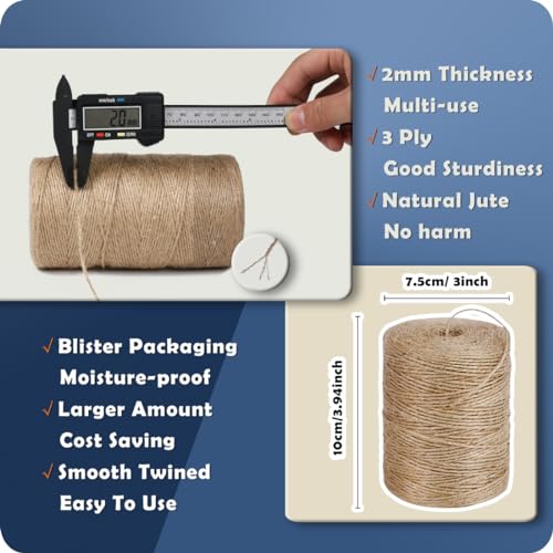 PerkDecor 2Pack 2mm Natural Jute Twine String 1600 Feet Long Twine String for Crafting Gardening Gift Wrapping Macrame DIY...