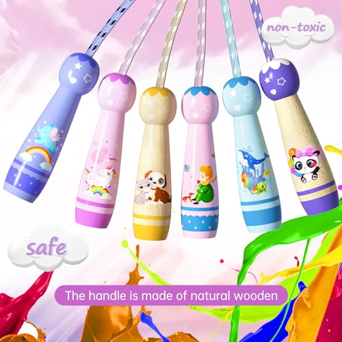Jump Rope for Kids-Adjustable Cotton Braided Skipping Rope with Wooden Handle for Toddler Fitness Workout Exercise Outdoor...