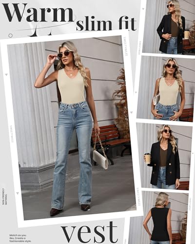 Sweetyweee 3 Pcs Women's Thermal Tank Tops V Neck Underwear Fleece Lined Sleeveless Undershirts Warm Camisole Base Layer Vest