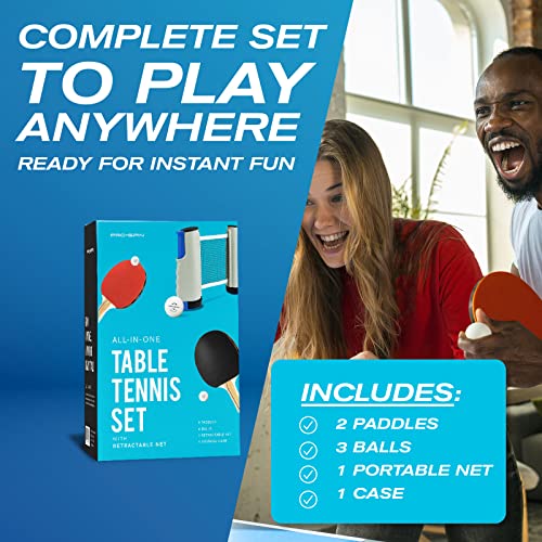 PRO-SPIN Portable Ping Pong Set with Retractable Ping Pong Net for Any Table, All-in-One Table Tennis Set with Ping Pong P...