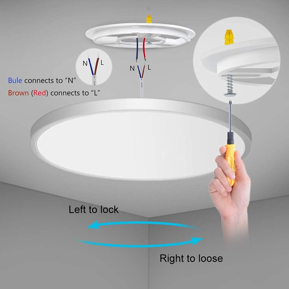 Inshareplus Led Flush Mount Ceiling Light, 12 Inch, 24W, Natural White, Modern Design For Bedroom, Bathroom, Kitchen, Model 42F9A356