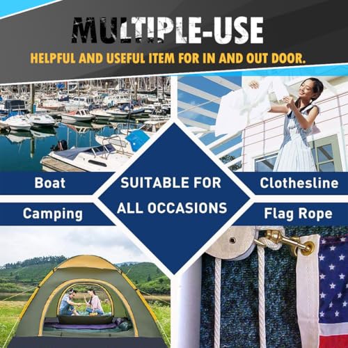 PerkHomy 90 ft 1/4 inch (7mm) Polyester Rope (Nylon - Like Durability) Poly Flag Pole Clothes Line Camping Utility Good fo...