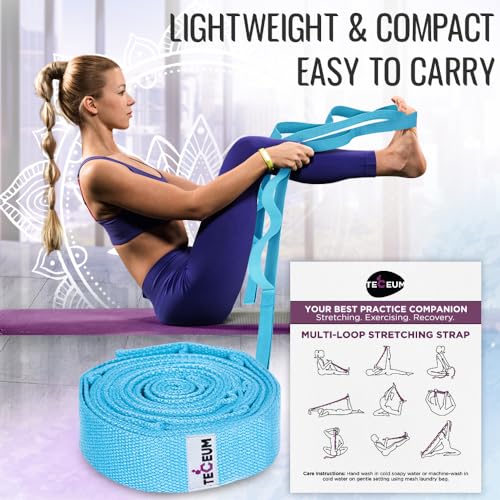 TECEUM Stretching Strap for Yoga & Physical Therapy – 10 Loops – Non-elastic Leg Stretch Straps for Stretching, Exercisin...