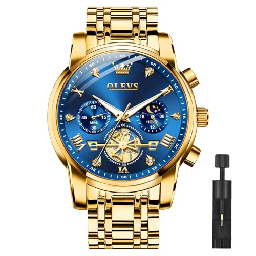 OLEVS Men Silver Watches,Men's Stainless Steel Chronograph Watch,Man Analog Quartz Big Face Male Watches Luxury Waterproof...