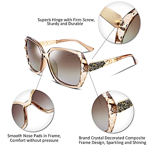 FEISEDY Polarized Women Square Sunglasses Sparkling Composite Shiny Frame B2289