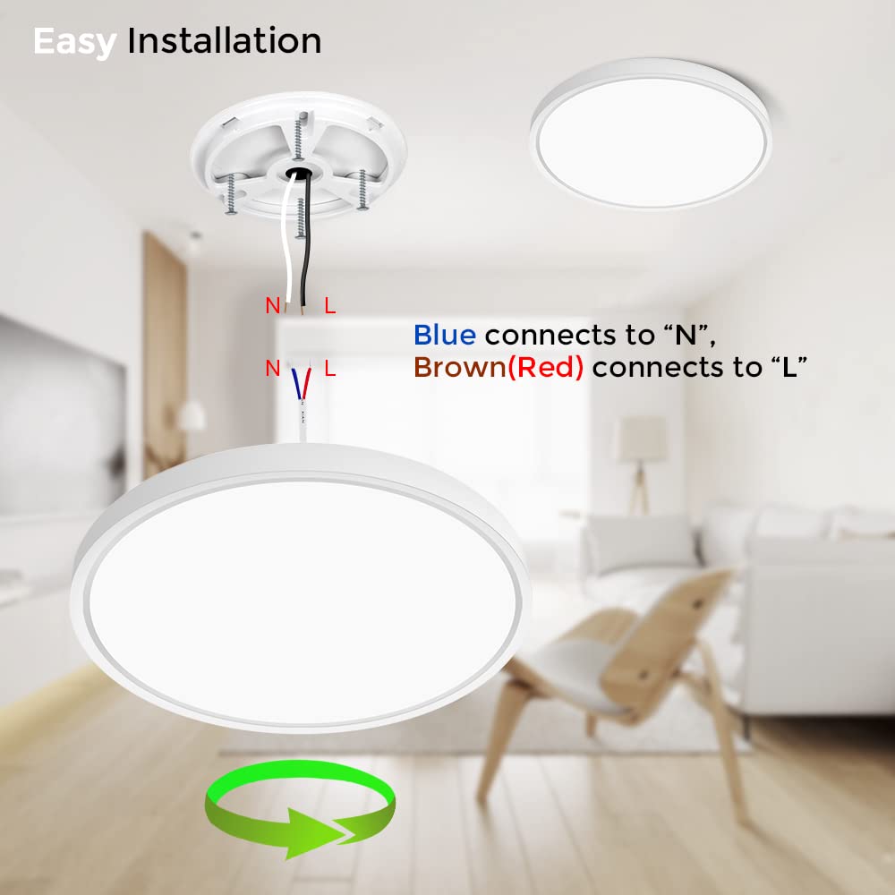 inShareplus LED Flush Mount Ceiling Light, 12W, 7inch, Warm White, Model LV180, Modern Ceiling Fixture for Bedroom, Bathroom, Kitchen