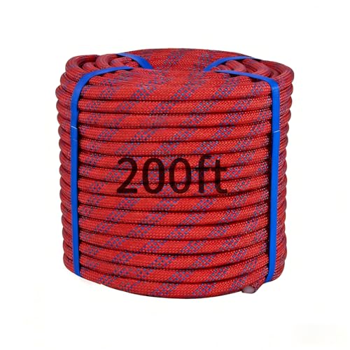 200ft 3/8 Inch Climbing Rope, Heavy Duty Arborist Rope, Nylon Rigging Rope for Tree Work,Bull (Red)