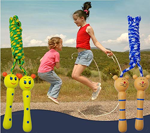 4 Pack Jump Rope with Wood Handles for Kids - Skipping Rope Great for Children and Students Outdoor Fun Activity, Party Fa...