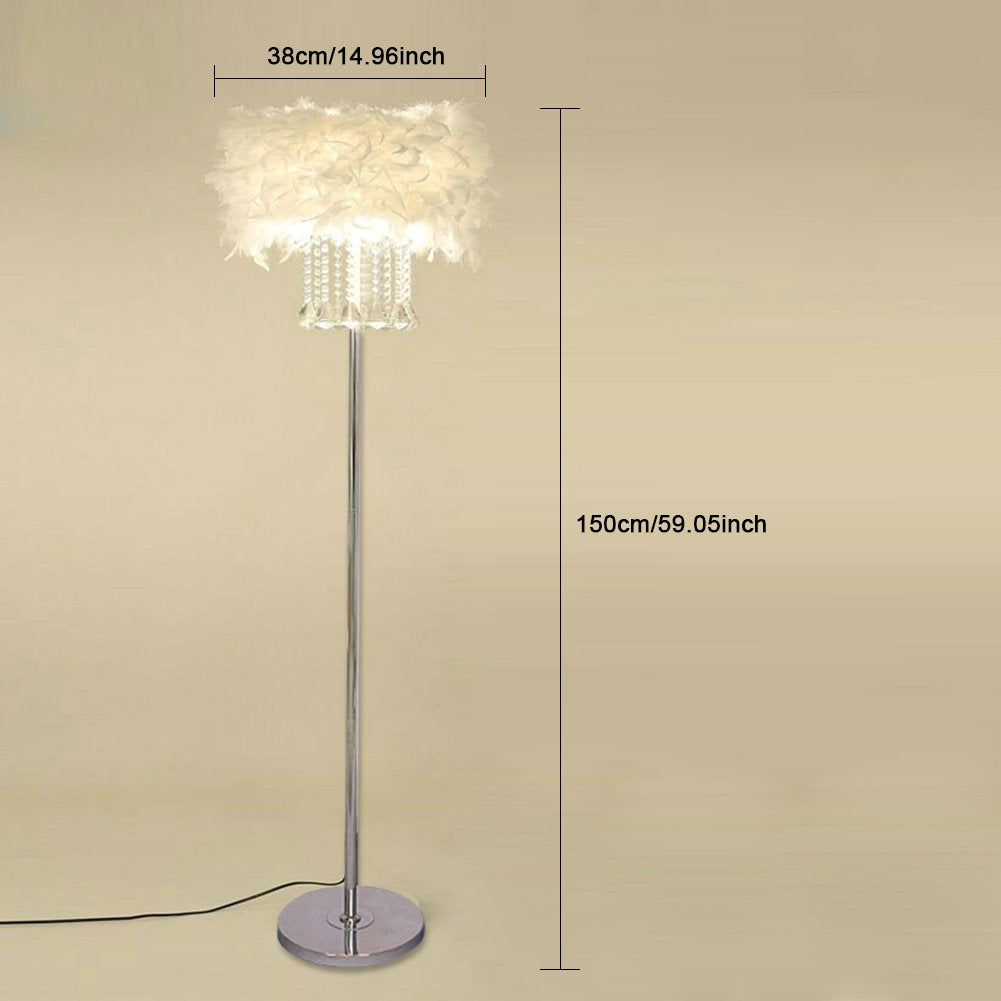 Hsyile Modern Crystal Floor Lamp With 3 Lights, White Lampshade, Silver Finish For Living Room And Bedroom Lighting
