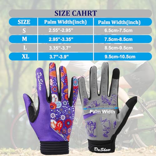 DuShow Bike Gloves for Women Cycling,Pink Floral Workout Gloves Women,Full Finger Biking Driving Riding Gloves for Women,G...