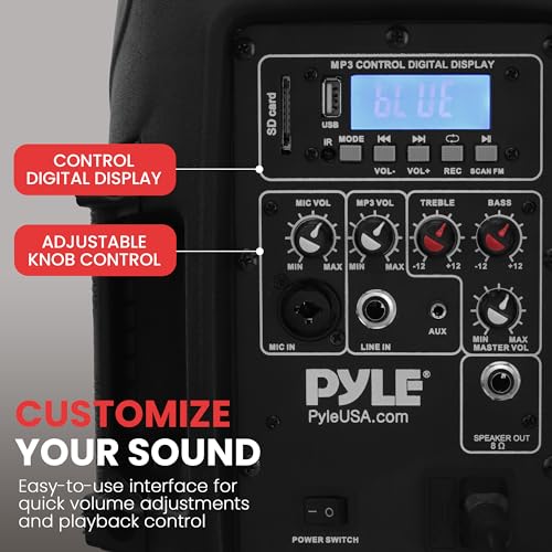 Pyle Portable Bluetooth PA Speaker System Kit - 700W Powered Active & Passive 8" Speakers with Stands, Wired Microphone, R...