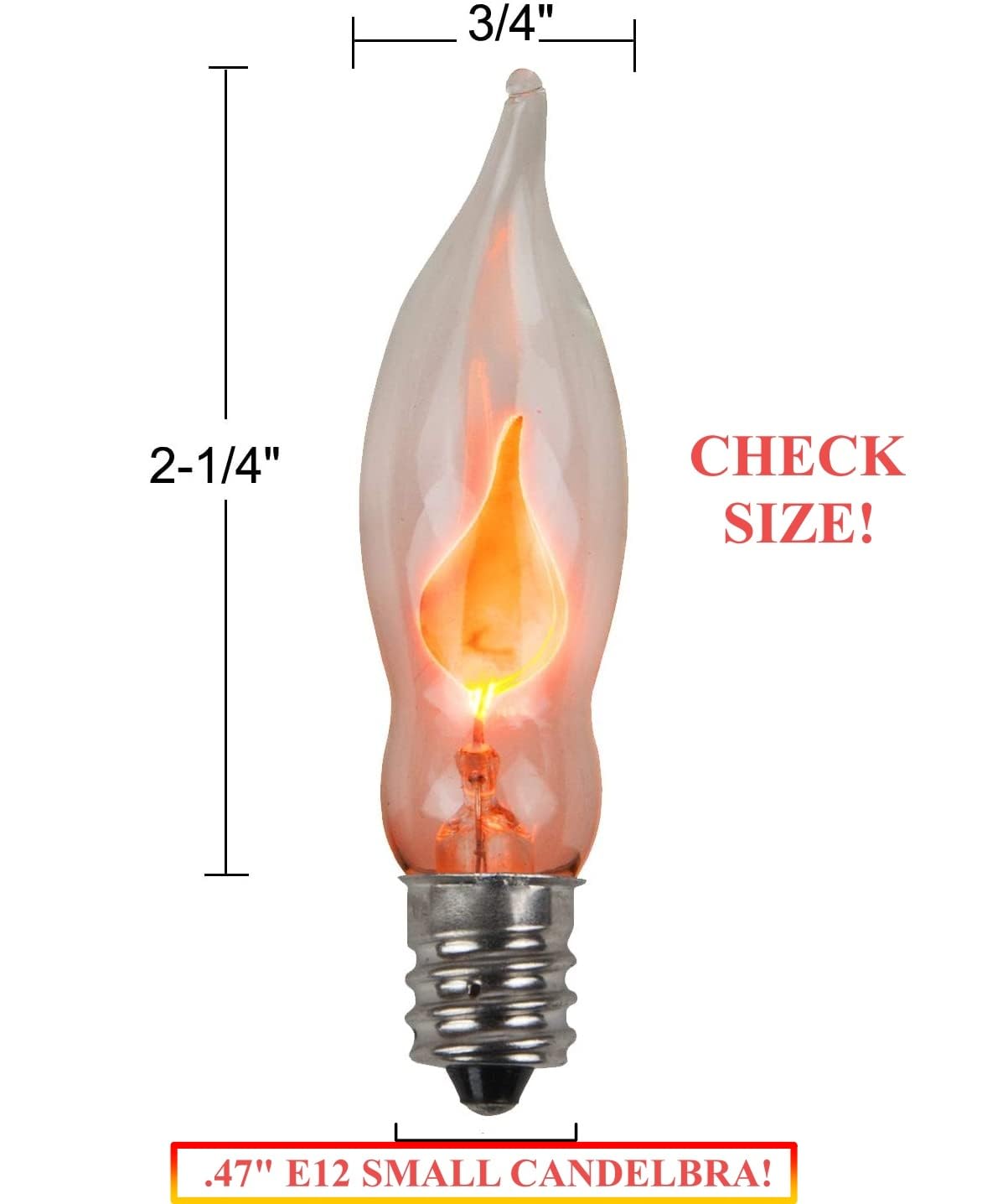 Creative Hobbies® A101 Flicker Flame Light Bulb, 3W, E12 Base, Orange Glow, 5 Count, Glass, Nickel Plated